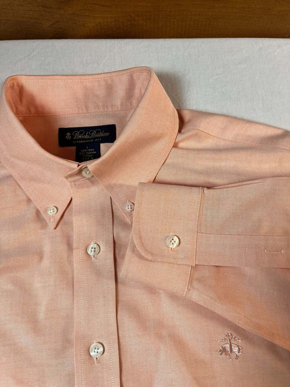 Brooks Brothers 1818 Non-Iron 100% Supima Cotton Orange Button Down Shirt Size L